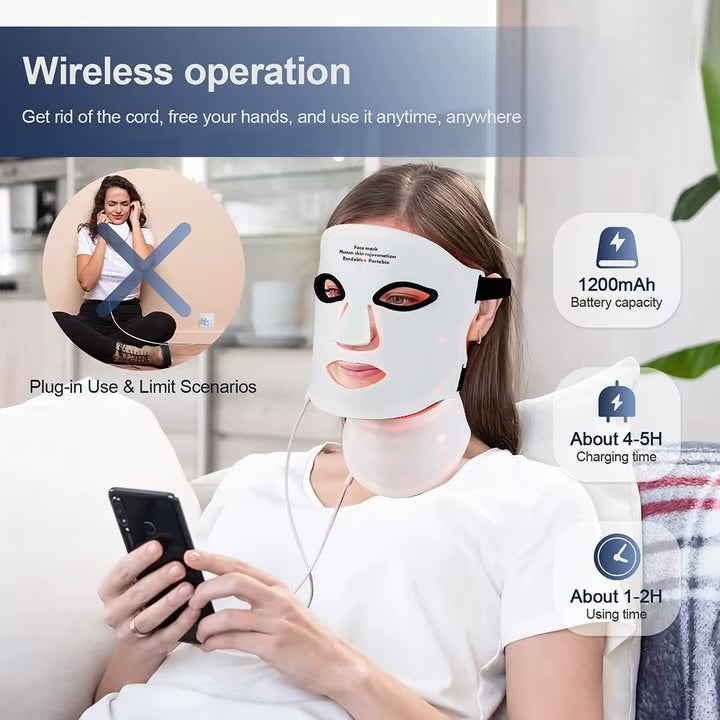 AURORA "WHITE" Face & Neck Mask - Wireless Red Light Therapy